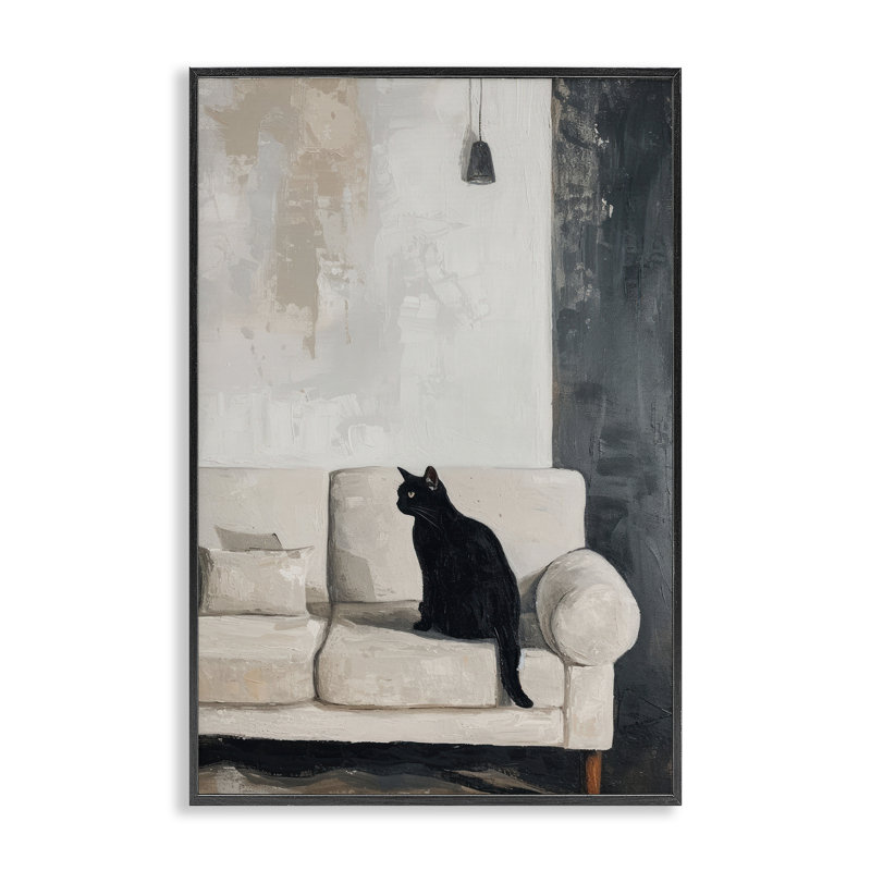 «Black Cat On Canapé», estampe numérique, design par Lsr Creative Studio, H 18 po x l 12 po, Giclée encadrée noir minuit