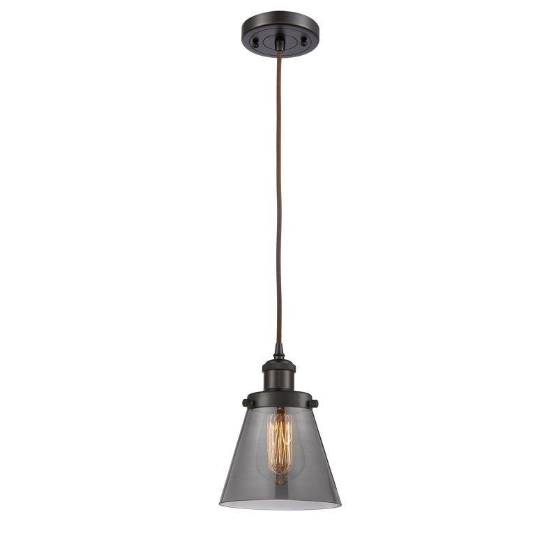 Luminaire suspendu conique à 1 lumière Wilmoth, DEL, Plaqué couleur fumée, Bronze huilé