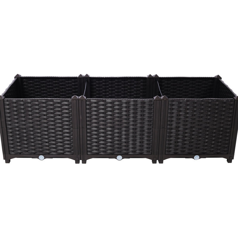 Raised Plastic Self - Watering Planter Boxes For Cultivating Vegetables, Flowers, Herbs, 47.2" In Length, 15.7" Width, 14.7" Height, Of Three, Suitable Backyard With Design Herbs & Succulents, Balcony