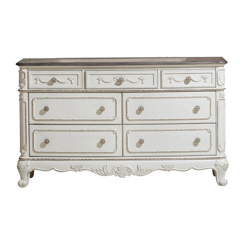 Commode 7 tiroirs Rosalind, Blanc antique