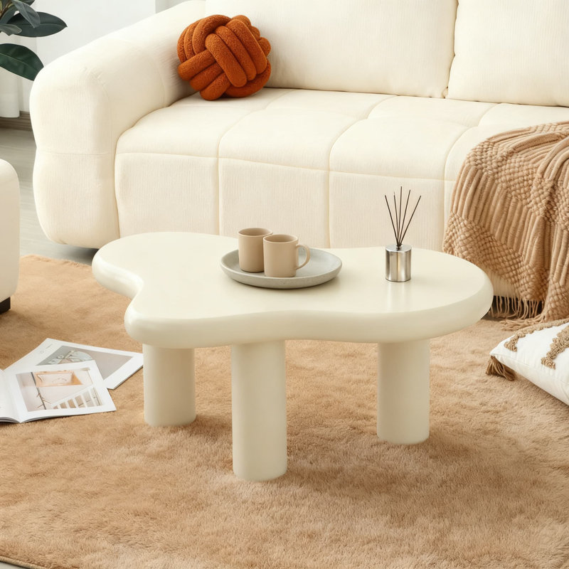 Table basse Cloud à 3 pieds, table d'appoint moderne en bois pour le salon, la chambre à coucher, le balcon et le patio, table centrale unique avec bords arrondis lisses, conception peu encombrante