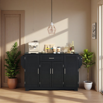 Sideboard Buffet Cabinet With Storage, 4 Doors & 1 Drawer, Melamine MDF Kitchen Storage With Adjustable Shelves, Aluminum Alloy Handles, Side Shelves & Hanging Rod For Dining Room