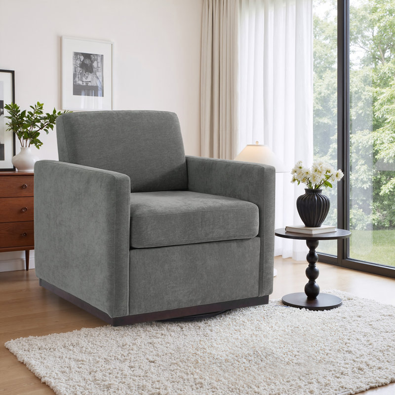 Upholstered Swivel Armchair, Dark Grey