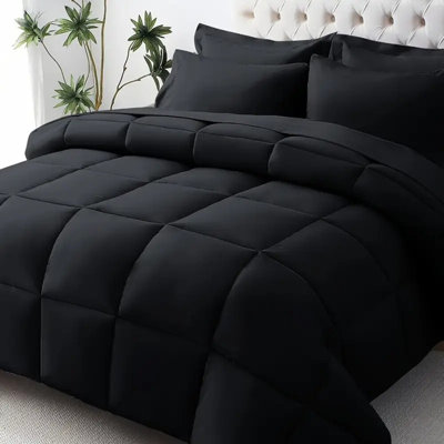 2/3 Piece Solid Luxury Comforter Set Set - Breathable Comforter Set - Ultra-Soft Fluffy Fiber Fill For All-Season Warmth - Quilted Comforter Set Pillow Shams