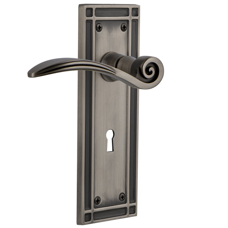 Mission Plate Passage (Hall & Closet) with Decorative Keyhole and Swan Lever, Antique Pewter, 2.375"