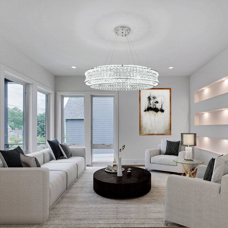 Horst LED Drum Chandelier, Chrome, 7.09" H x 31.47" W x 31.47" D