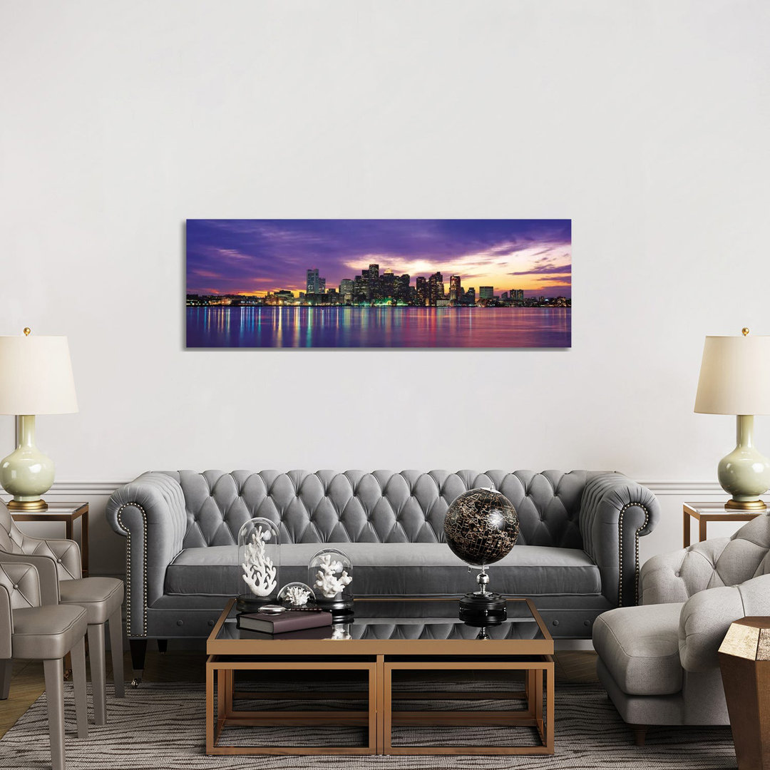 Boston Skyline Cityscape (Sunset) - Wrapped Canvas Panoramic Print