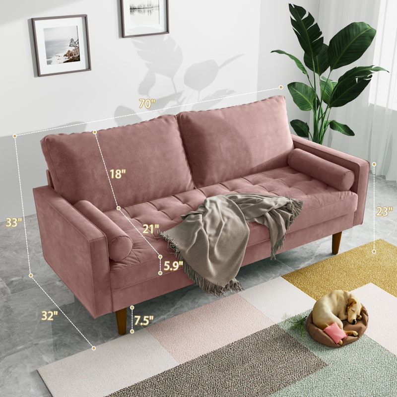 Mauck Modern Sofa,70 Inch Velvet Couch for Living Room,Spring Cushions,Solid Wood Frame,Easy Assembly for Small Spaces