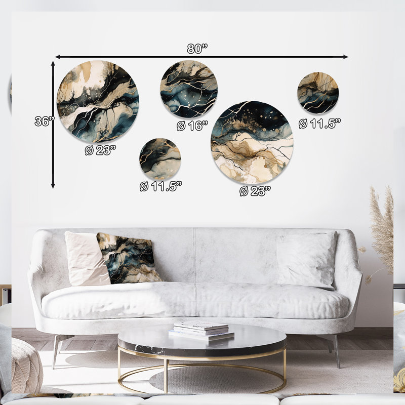 Décoration murale géométrique moderne en métal bleu beige marbré Dreamscape III