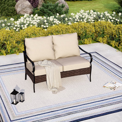 51.2" Outdoor Wicker Loveseat With Cushions