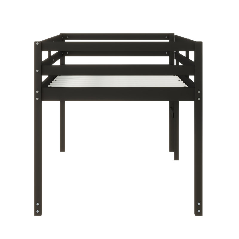 Solid Wooden, Rubber Wooden Twin Loft Bed With Ladder, Bed Platform Of Strengthened Slats , Black, Black