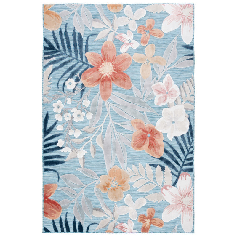 Tapis intérieur / extérieur bleu marine / turquoise / rouille Aadham, Rectangle 2' x 3'