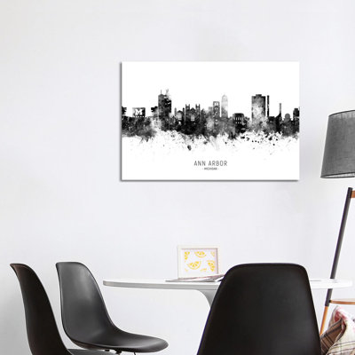 Ann Arbor Michigan Skyline Name Bw by Michael Tompsett - Wrapped Canvas Gallery-Wrapped Canvas Giclée
