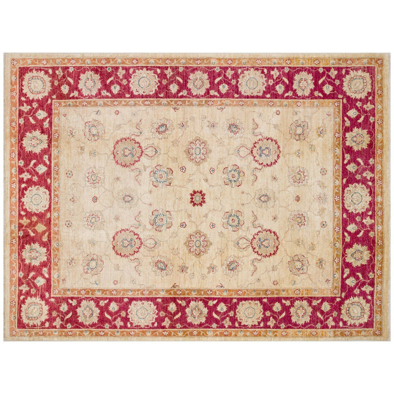 Jylene Hand Woven Beige Red Floral Oriental 100% Wool
