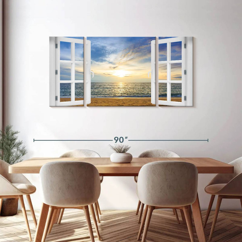 Fenêtre à la plage éthérée 3 pièces, H 36 po x l 74 po x P 1,25 po