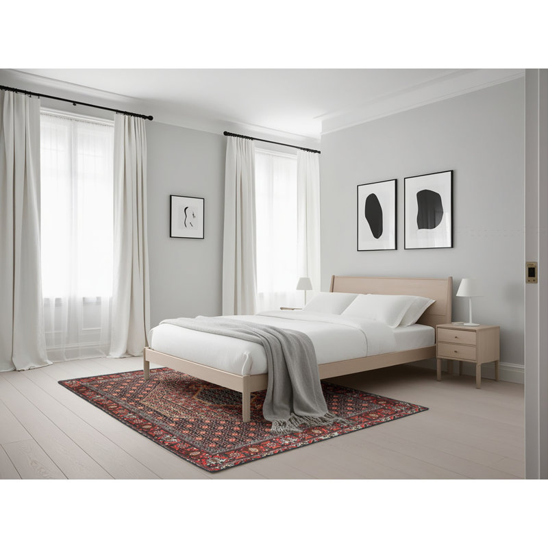 Tapis traditionnel rouge / bleu / beige, Rectangle 5 pi x 7 pi