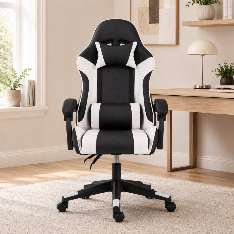 Ergonomic gaming chair with headrest and lumbar support; office chair with adjustable footrest, casters, height adjustment, and 360° swivel; computer chair suitable for home offices