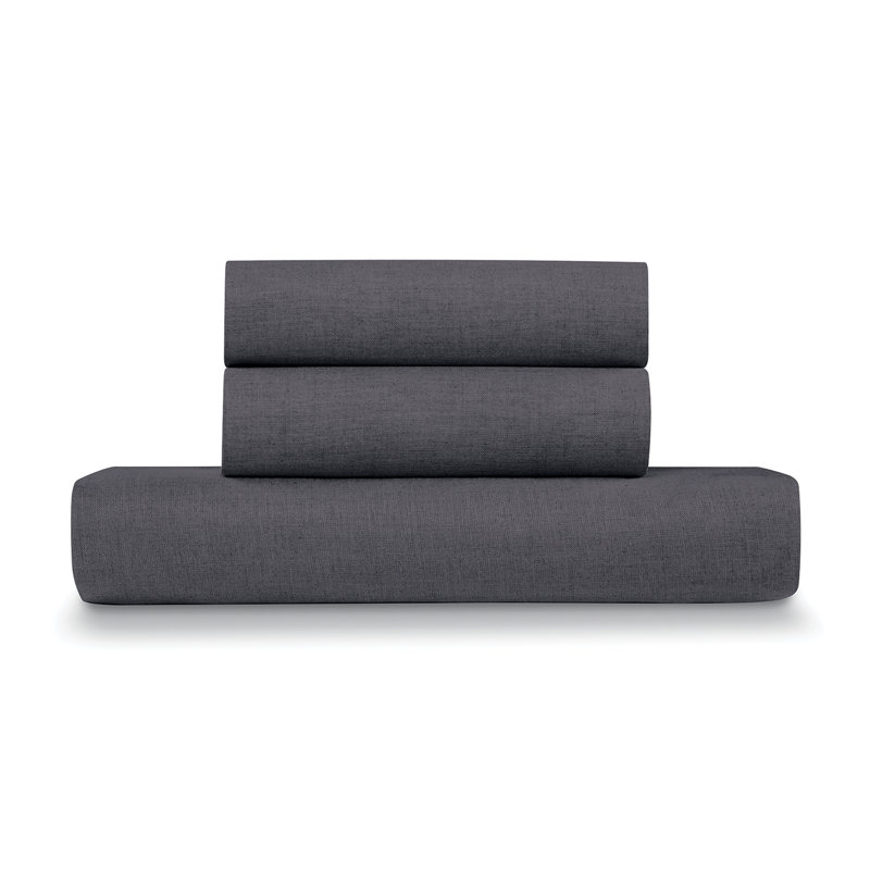 French Linen Cotton 3-Piece Duvet Cover Set, King, Charcoal