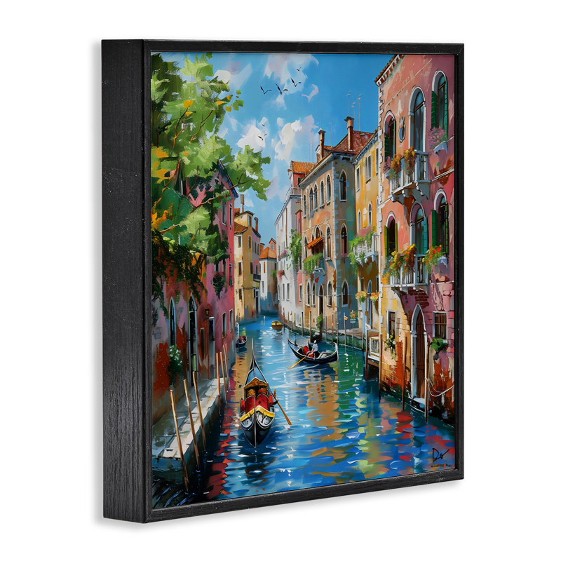 «Canal Boat Ride in City», estampe numérique, design par LSR Creative Studio, Giclée encadrée noir minuit, H 12 po x l 12 po
