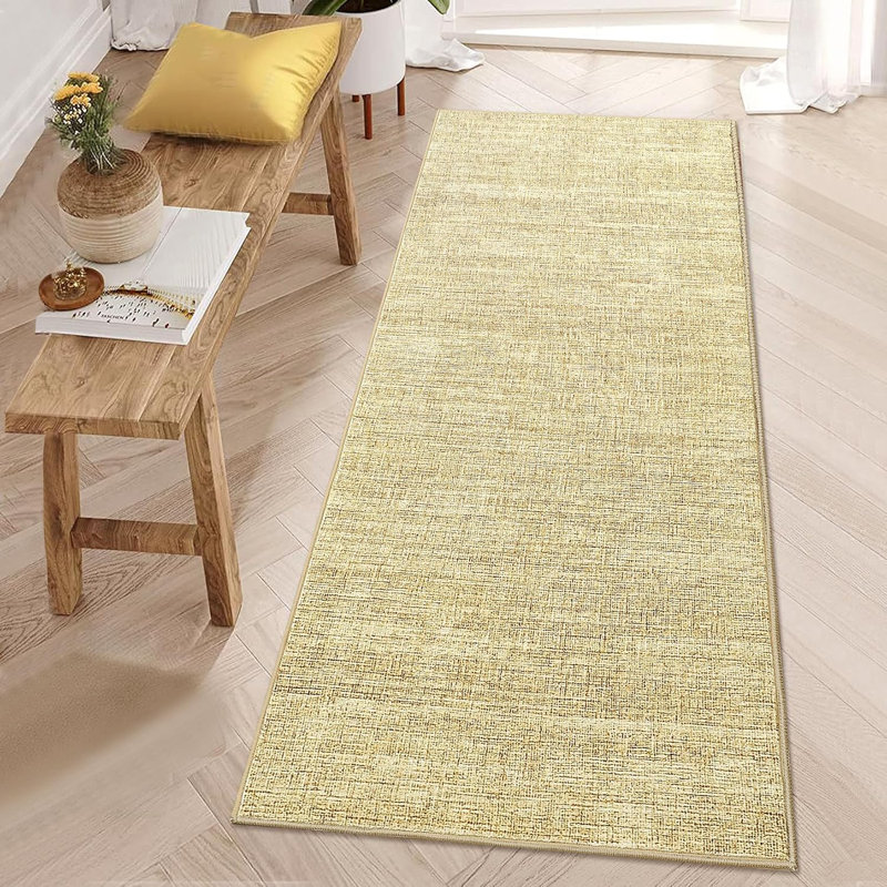  Washable Rug – Non-Slip Minimalist Accent Rug for Hallway, Kitchen & Laundry, Soft, Low Pile, Solid Color (Camel)