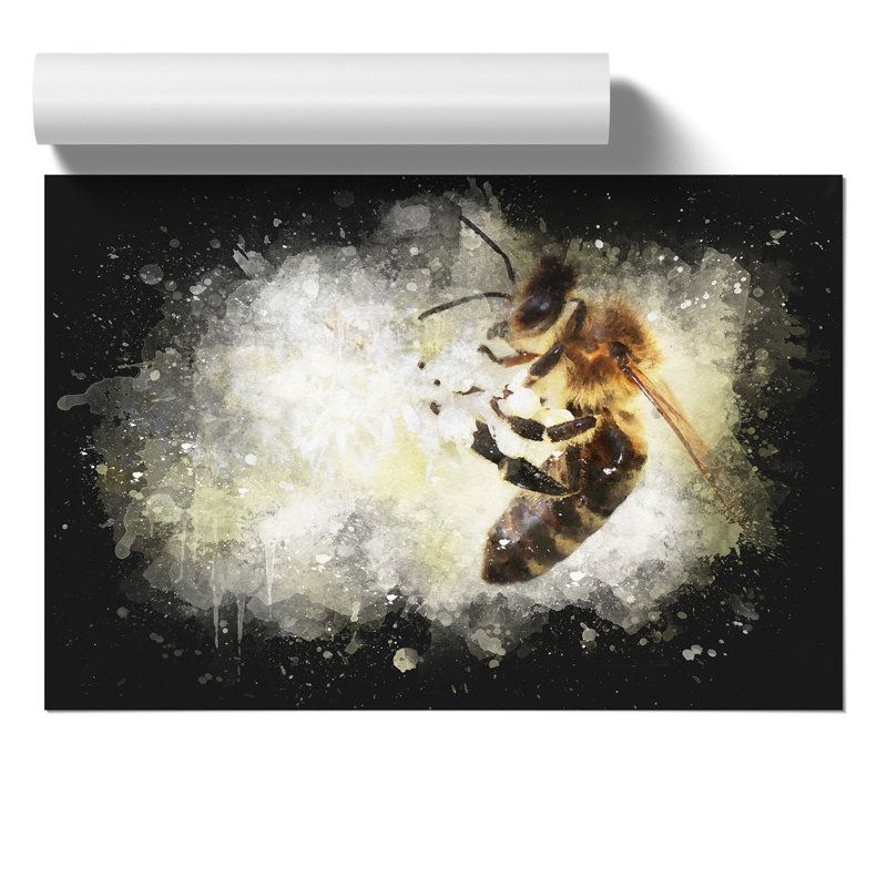 Bee Collecting Pollen Paint Splash - Frameless Print, 59cm H x 84cm W x 0.1cm D