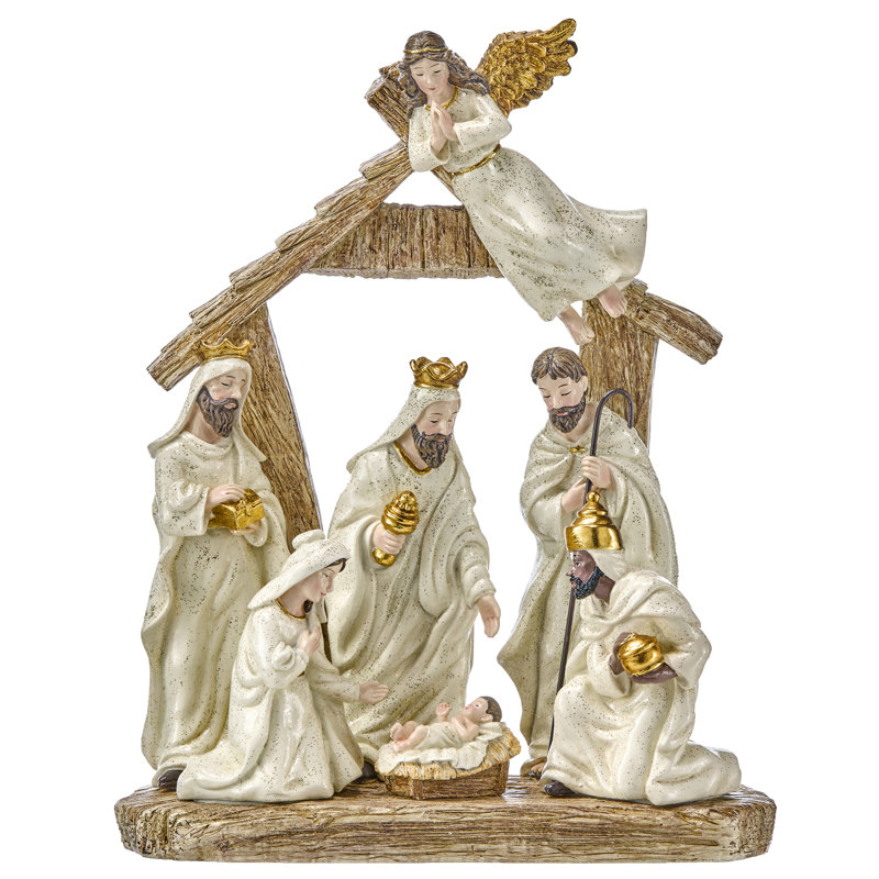 Crèche en résine 13 po avec crèche de Noël