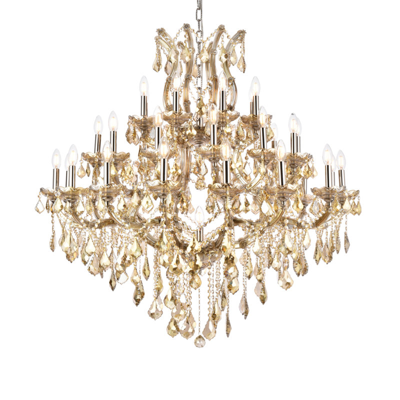 Stockard 37 - Light Glass Chandelier, Golden Teak, Swarovski Spectra, Golden Teak