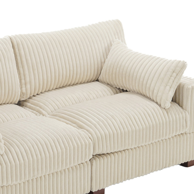 2 - Piece Upholstered White Faux Rabbit Fur Flannel Reversible Modular Sofa Living Room Sectional Couch, White