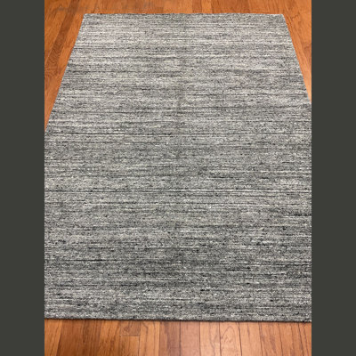 Tapis gris uni / blanc uni en laine noué à la main 5 pi 1 po x 7 pi