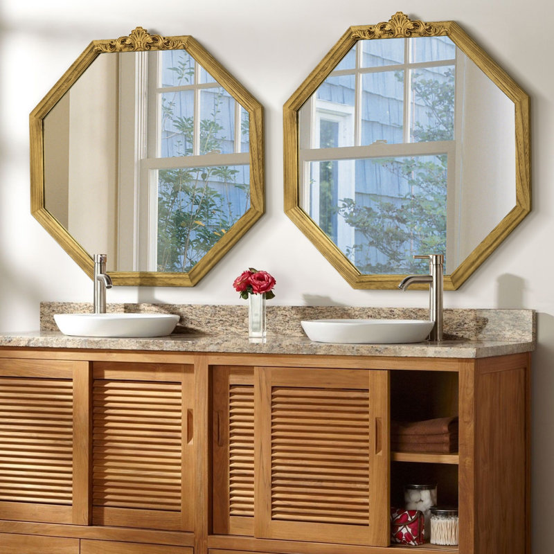 Miroir d'appoint mural Aggappera Octagon (ensemble de 2), 28 po x 28 po