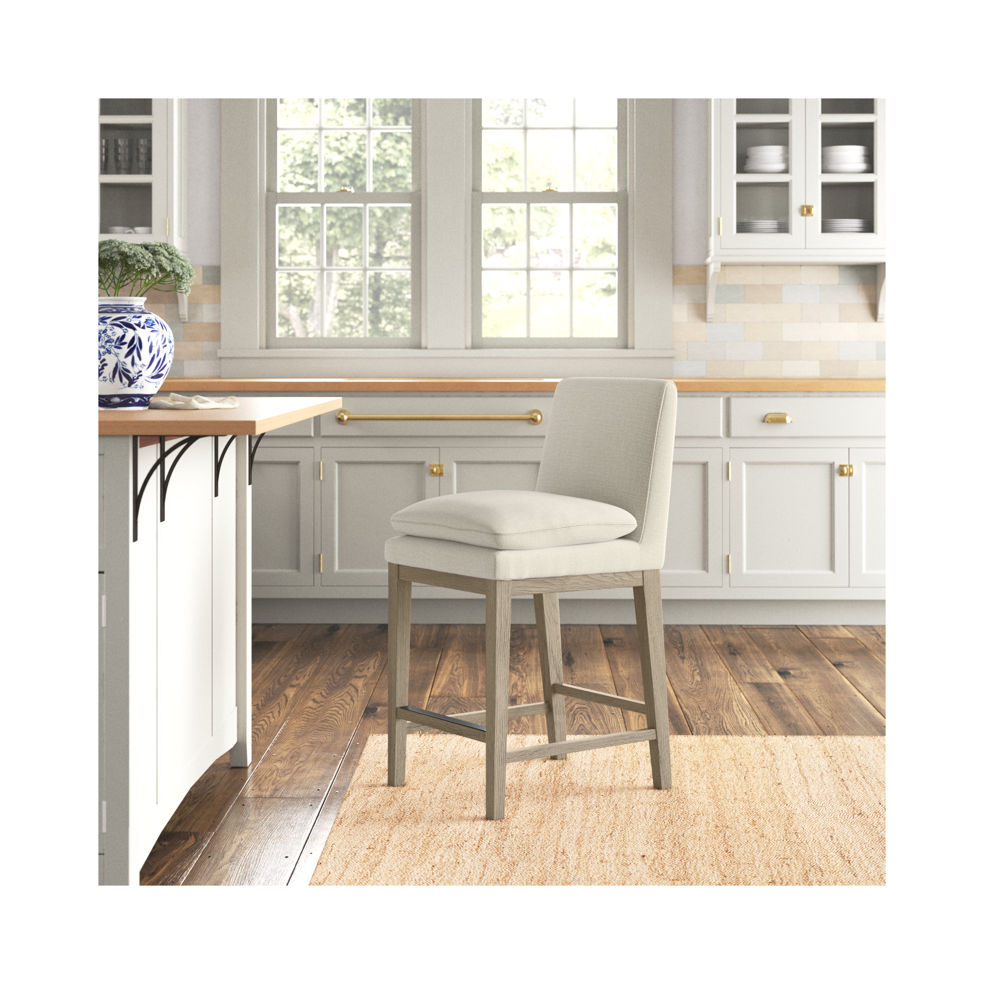 Bethea Upholstered Counter Stool, Linen, Graywash