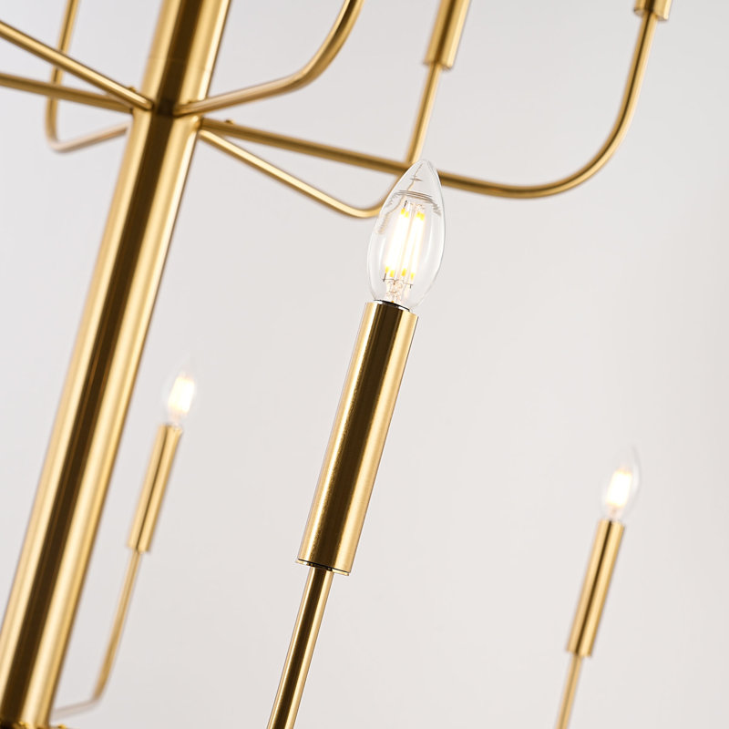 Yanibel 15-Light 2-Tier Minimalist Candlestick Chandelier, Gold