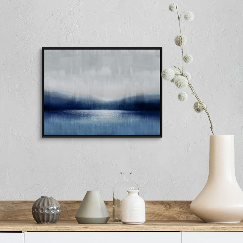 Reproduction d’art sur toile abstraite Landscape Indigo Lake 2 par David Moore, Cadre noir, H 14 po x l 18 po x P 1,75 po