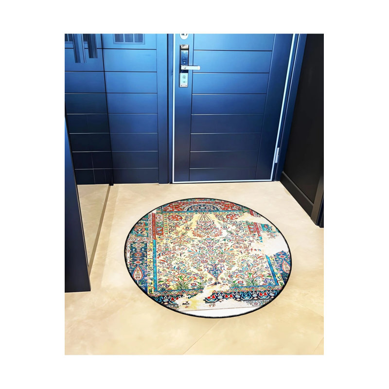 Multicolored Abstract Traditional Patterned Round Woven Base Vintage Decorative Carpet, Round 4'