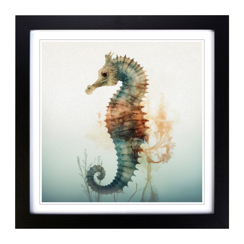Seahorse Double Exposure - Single Picture Frame Print on Wood, Black