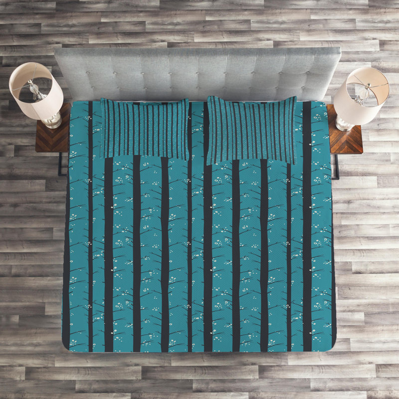 Coastal Polyester Striped Coverlet, King Bedspread + 2 Shams, Lined