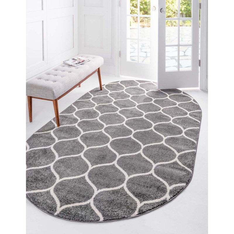 Tapis gris foncé Lllan, Ovale 7 pi 10 po x 10 pi