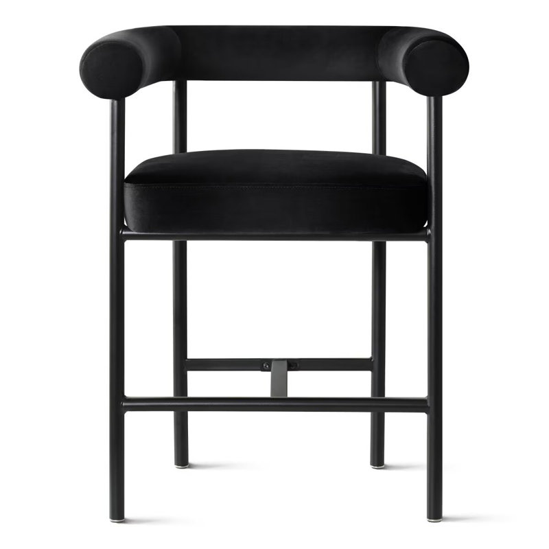 24" Upholstered Velvet Counter Stool, Black