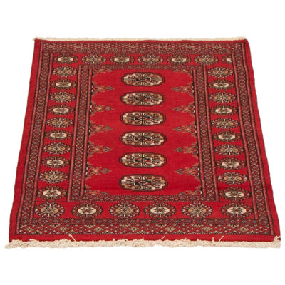 Tapis géométrique rouge / crème / noir en laine noué à la main 2 pi 8 po x 4 pi 1 po Peshawar