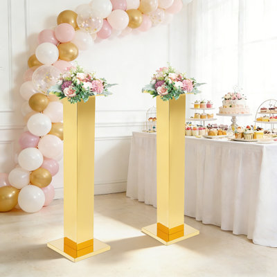 2-Piece Modern Simple Gold Silver Stainless Steel Column Wedding Flower Stand for Wedding Anniversary & Birthday Party Decor