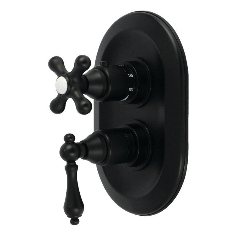 Kingston Brass Restoration Thermostatic Shower Valve and Trim Kit - Valve Included, Matte Black