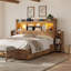 Tête de lit bibliothèque Sherell Farmhouse pour lit Queen/Full, avec rangement de chevet, éclairage DEL et station de recharge, brun rustique-1513878711-1513954445