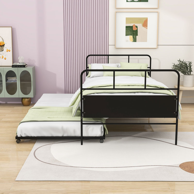 Lit plateforme simple en métal avec lit gigogne escamotable