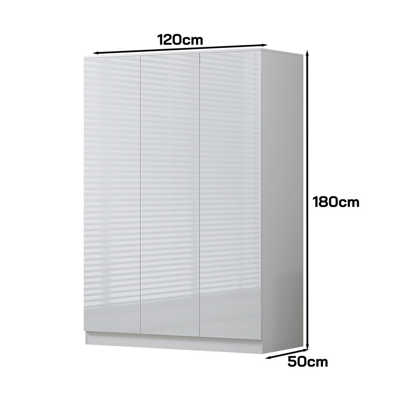 Warren 3 Door Wardrobe - Gloss White Front: Soft-Close Hinged Doors and Handleless Push-to-Open Feature