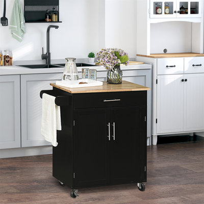 Îlot de cuisine avec chariot, tiroir, armoire de rangement et porte-serviettes