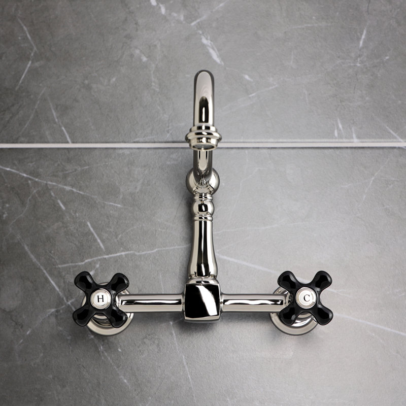 Kingston Brass Duchess Double-Handle 2-Hole Wall-Mount Bridge Kitchen Faucet, Nickel