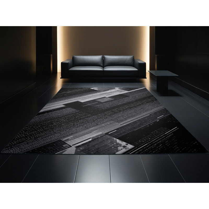 Machine Washable Ottoline Sleek & Chic Modern Geometric Rug in Gray – Black Binding, 8' Square