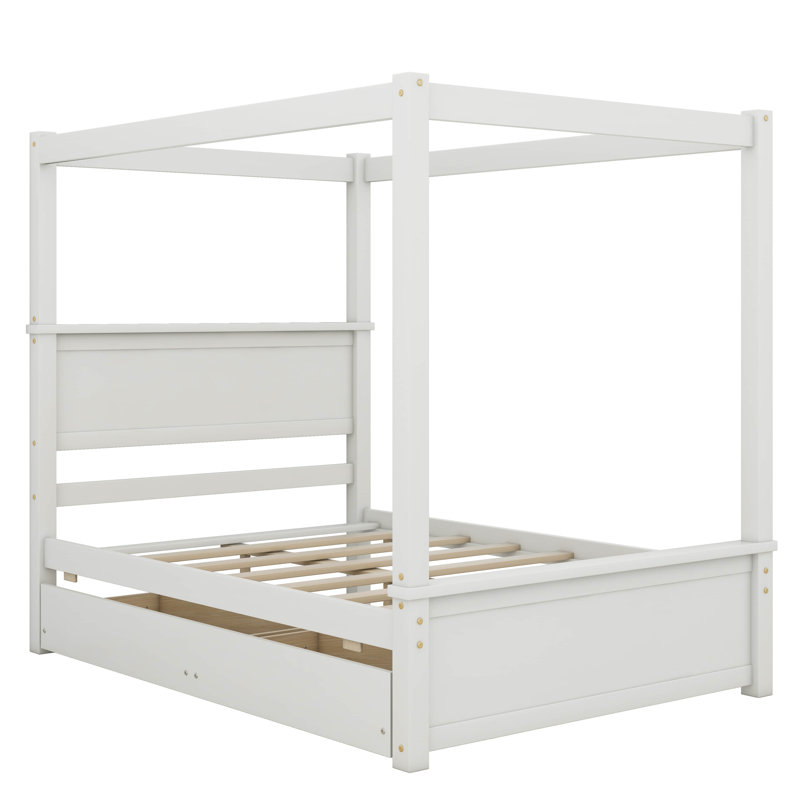 Lit plateforme double Harroll, Blanc brossé
