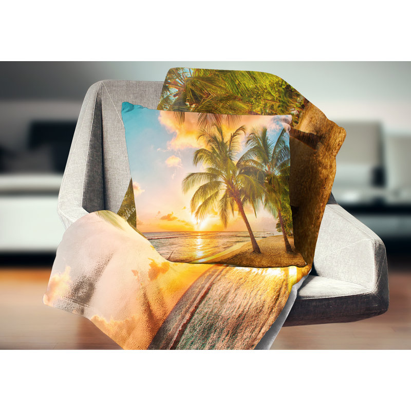 Barbados Landscape - Coussin à imprimé paysage, 16 po x 1 po, Coussin décoratif