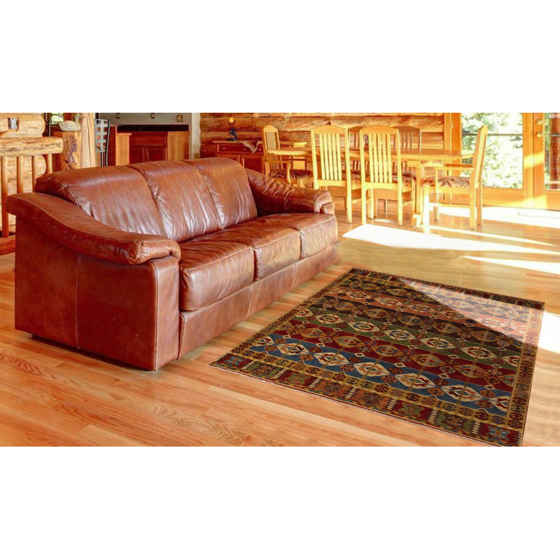 Tapis brun en laine noué à la main Southwestern, Rectangle 2 pi x 3 pi